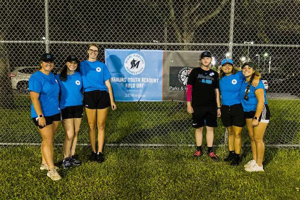 FNU student-athletes volunteering at Miami Marlins Youth Academy Field Day.