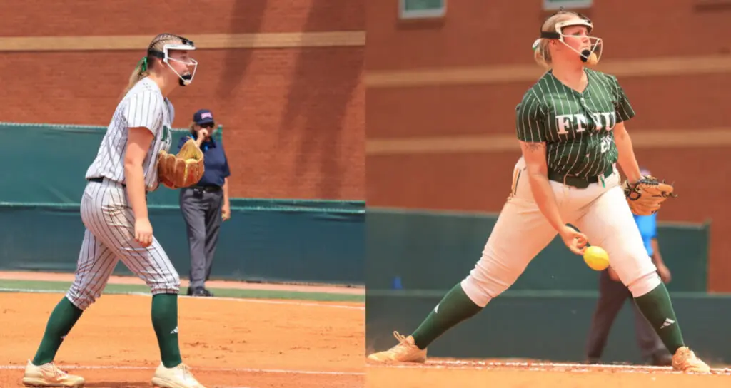 FNU softball players Brylea Rusler and Sophia White.