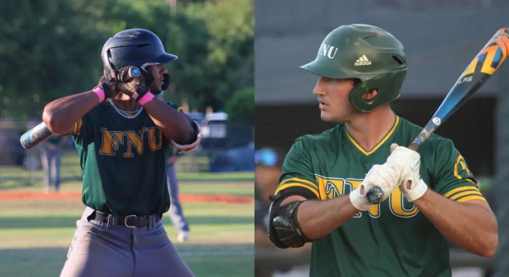 FNU baseball players Jordan Lewis and Gino Bellantoni.