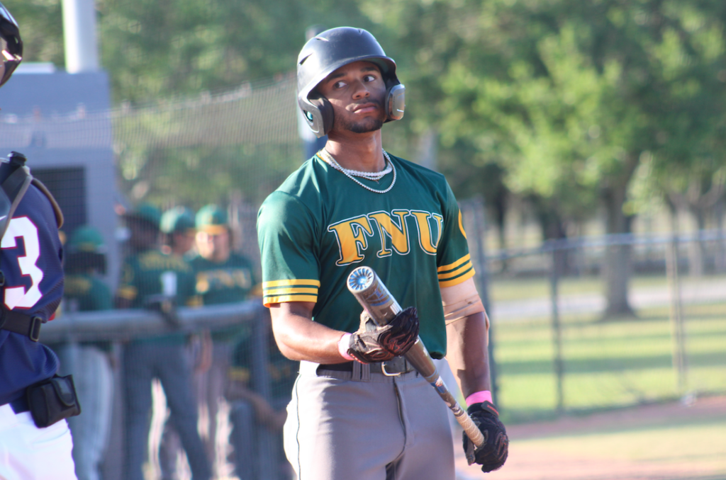 FNU baseball player Jordan Lewis.