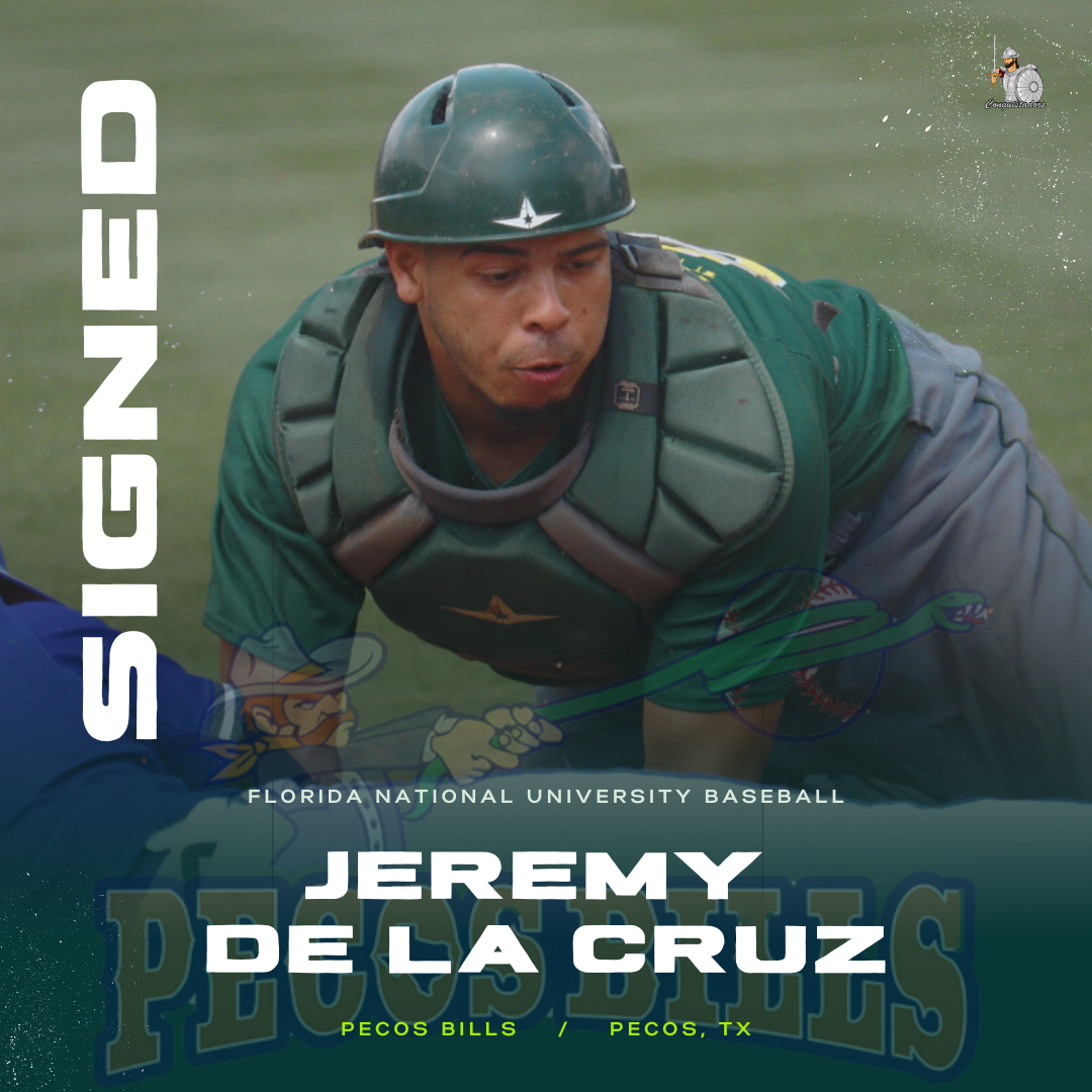 Jeremy De La Cruz signs with Pecos Bills graphic.