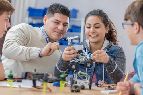 header image stem teacher with students in classroom